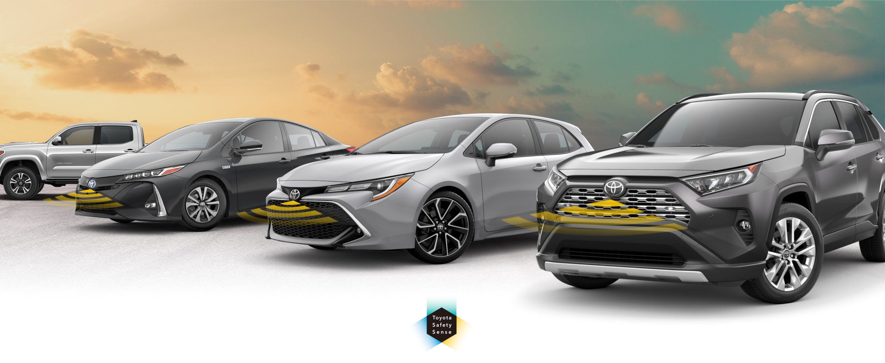 Toyota Safety Sense: Designed for Safety. Options shown on Toyota models including RAV4, Tacoma, and Camry, available now at Stone Mountain Toyota in Lilburn GA.